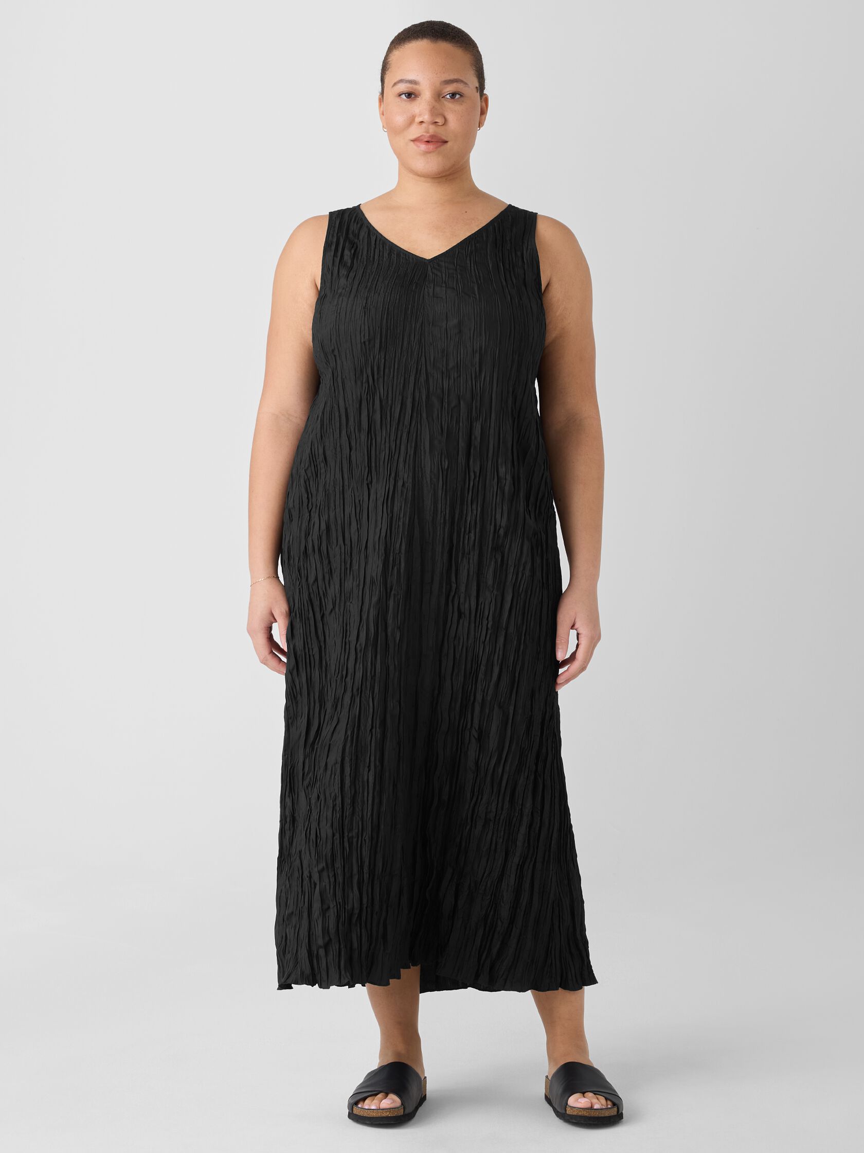 Crushed Silk V-Neck Dress