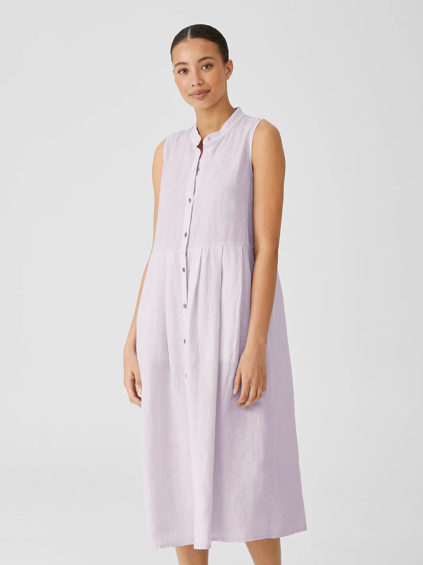 Garment-Dyed Organic Handkerchief Linen Pleated Dress