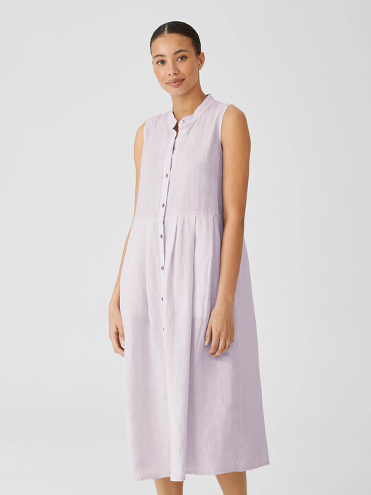 Garment-Dyed Organic Handkerchief Linen Pleated Dress