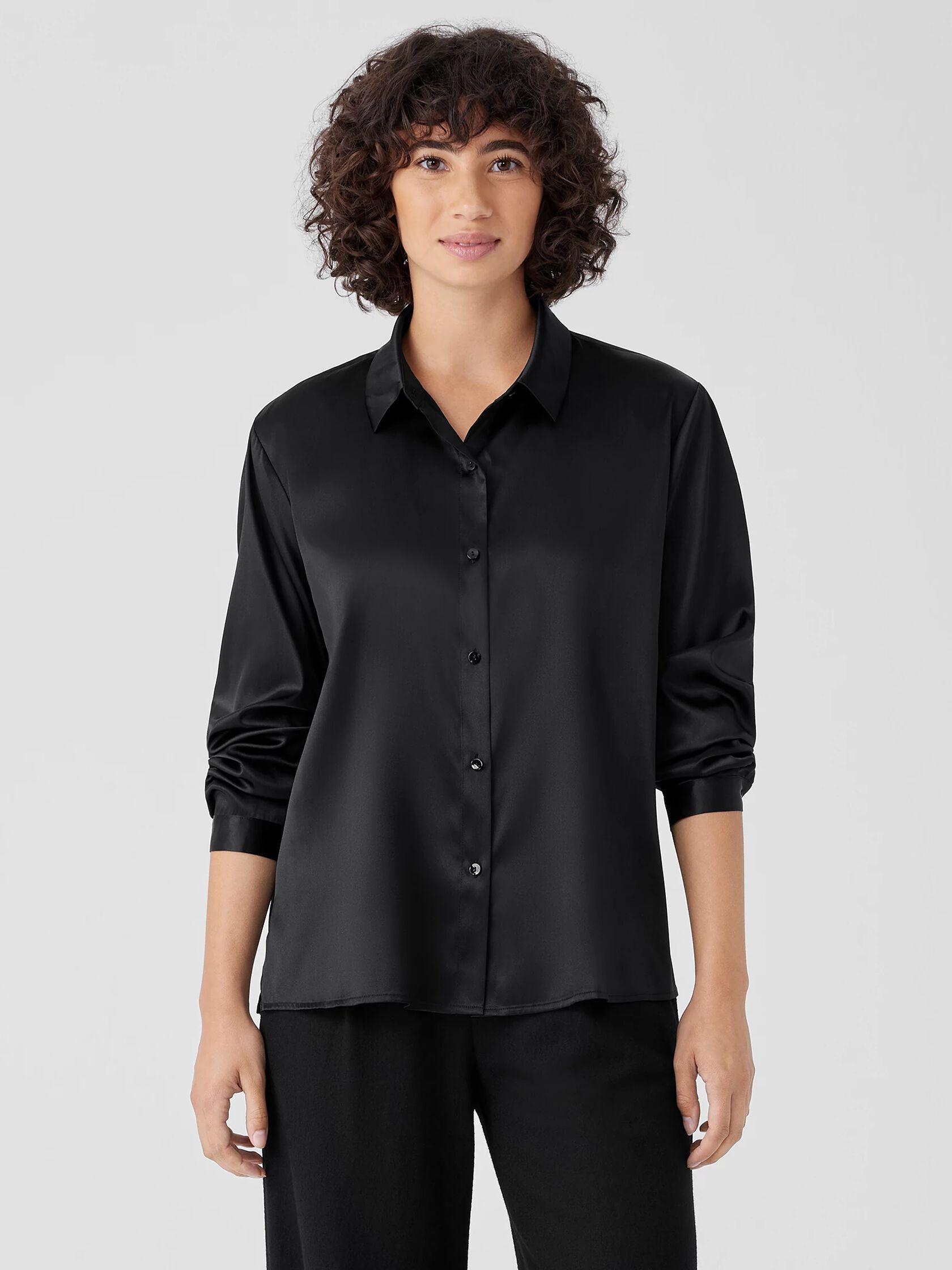 Stretch Silk Charmeuse Classic Collar Shirt