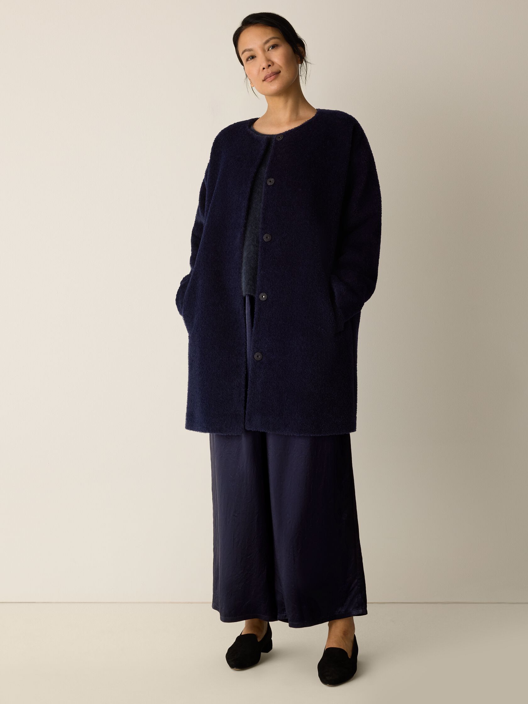 Fine Wool Alpaca Round Neck Coat