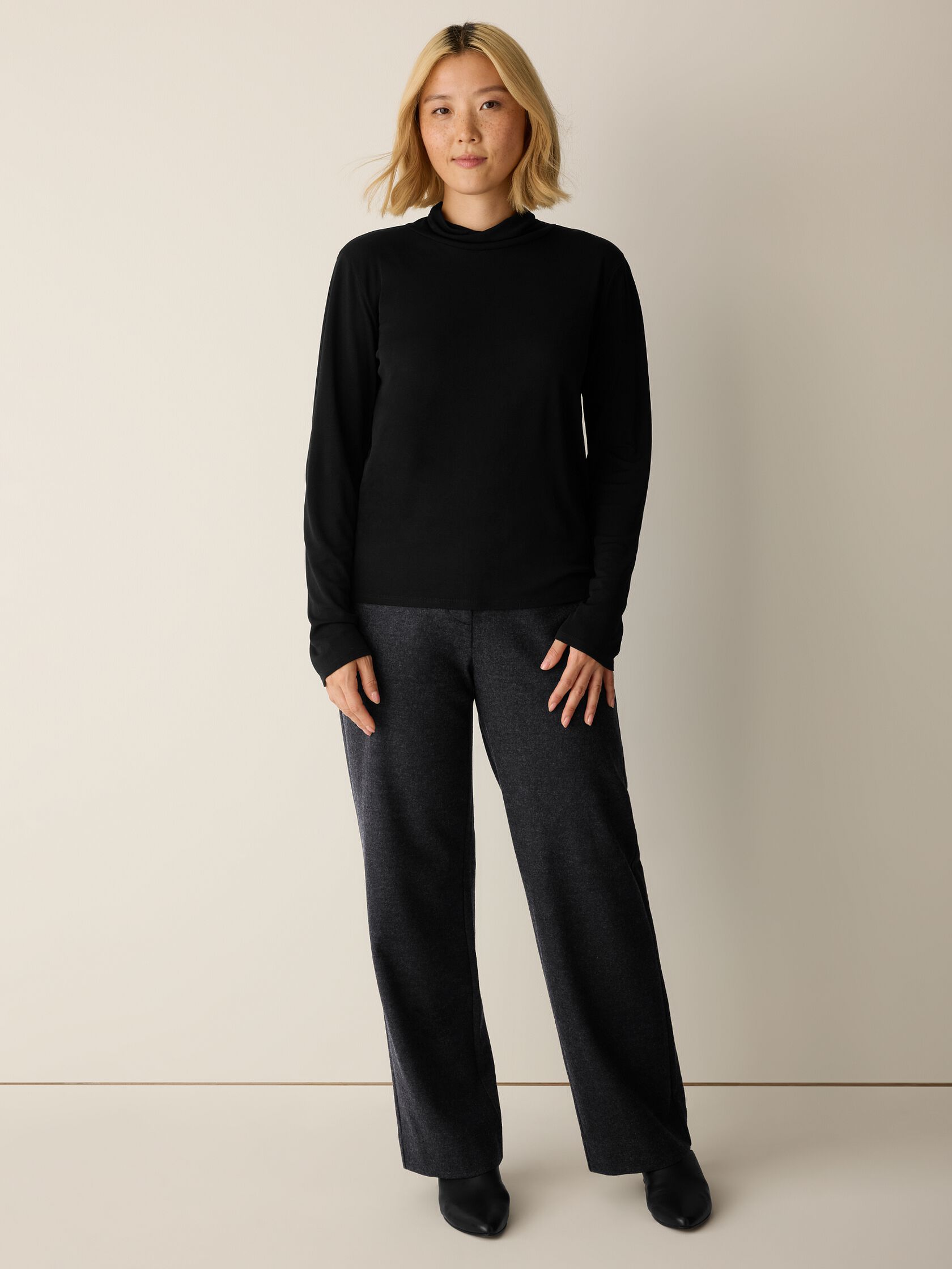 Stretch Silk Jersey Turtleneck Top