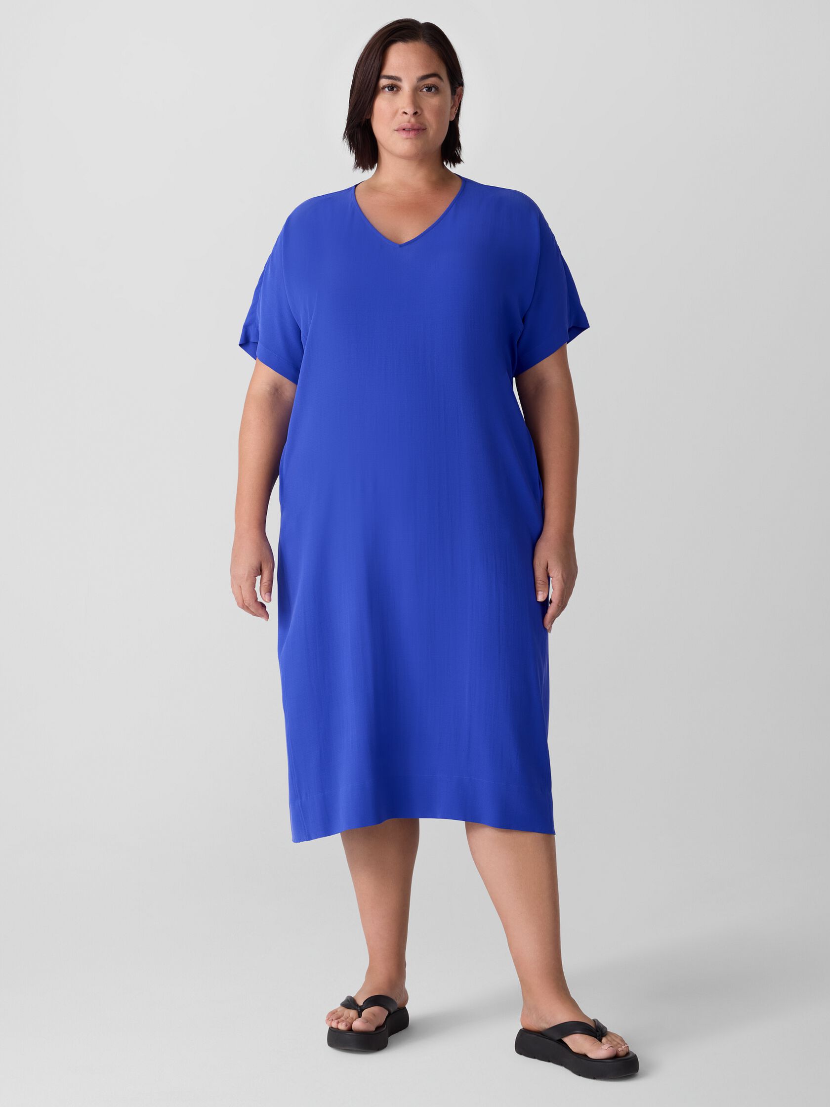 Silk Georgette Crepe V-Neck Dress