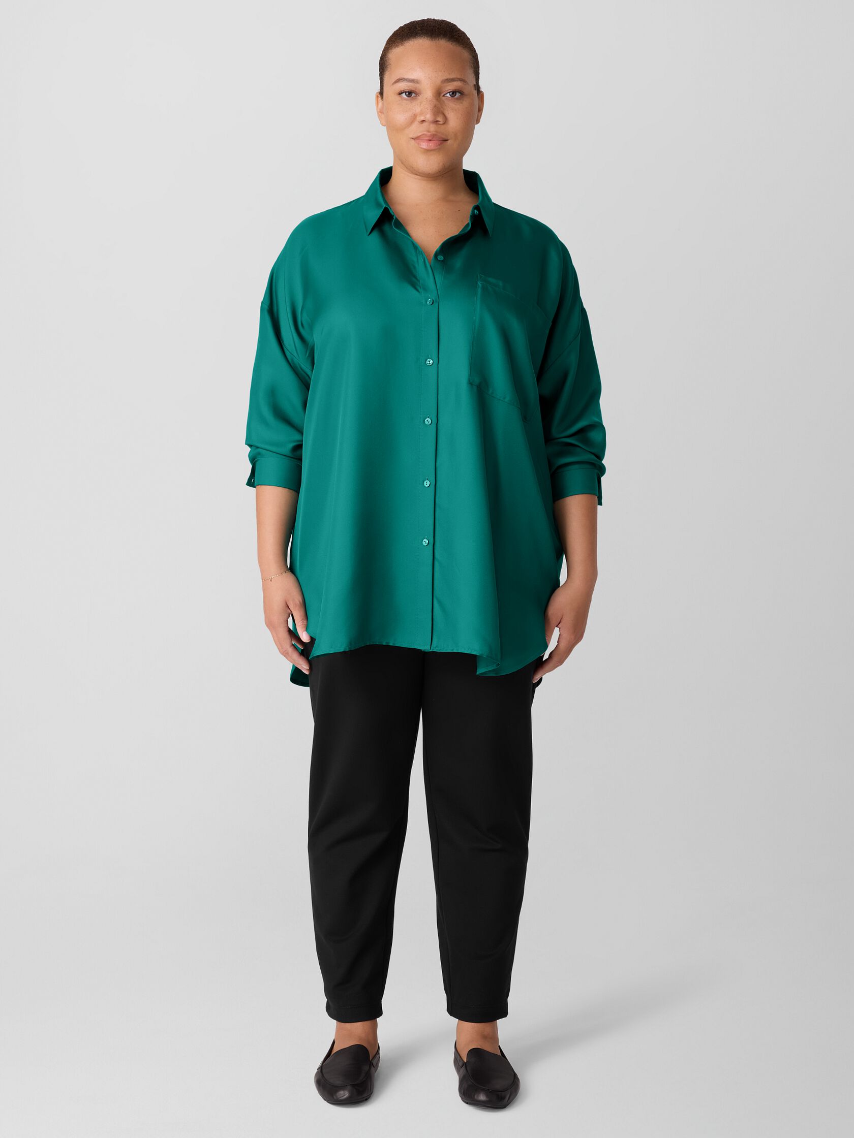 Silk Twill Classic Collar Long Shirt