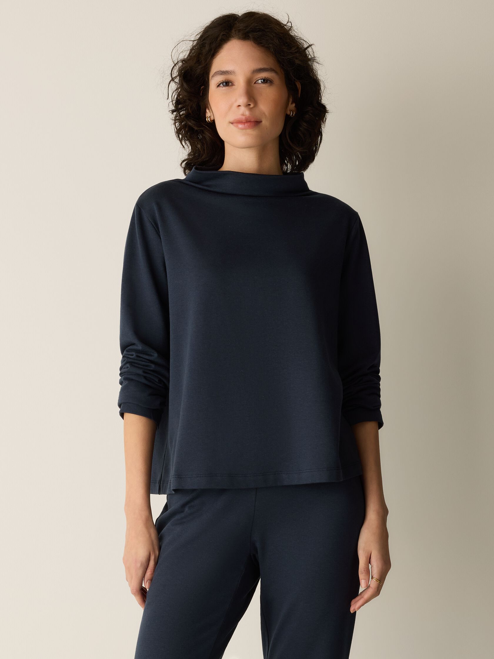 Cozy Brushed Terry Hug Funnel Neck Top