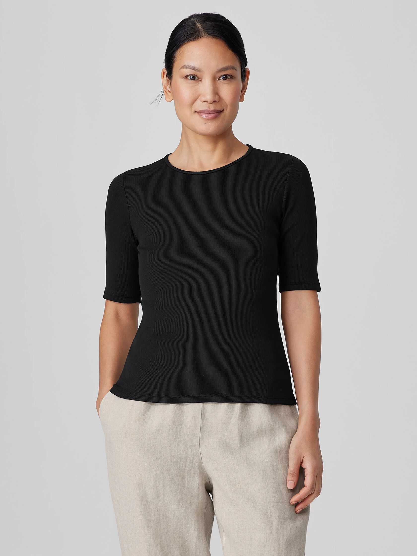 Organic Cotton Stretch Rib Crew Neck Top