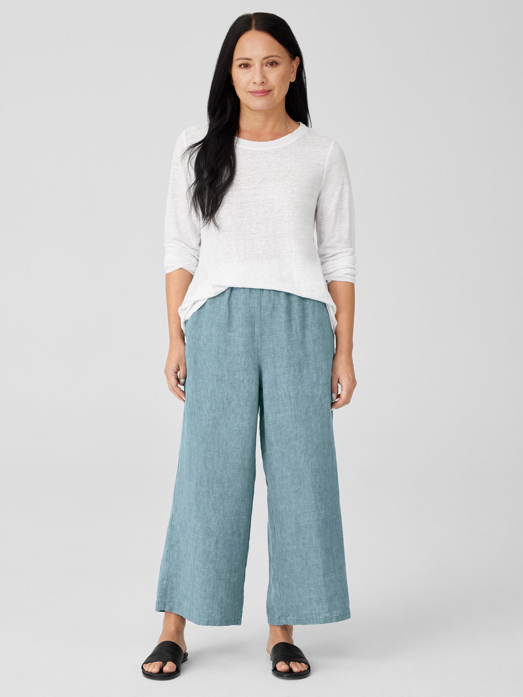 Washed Organic Linen Délavé Wide-Leg Pant