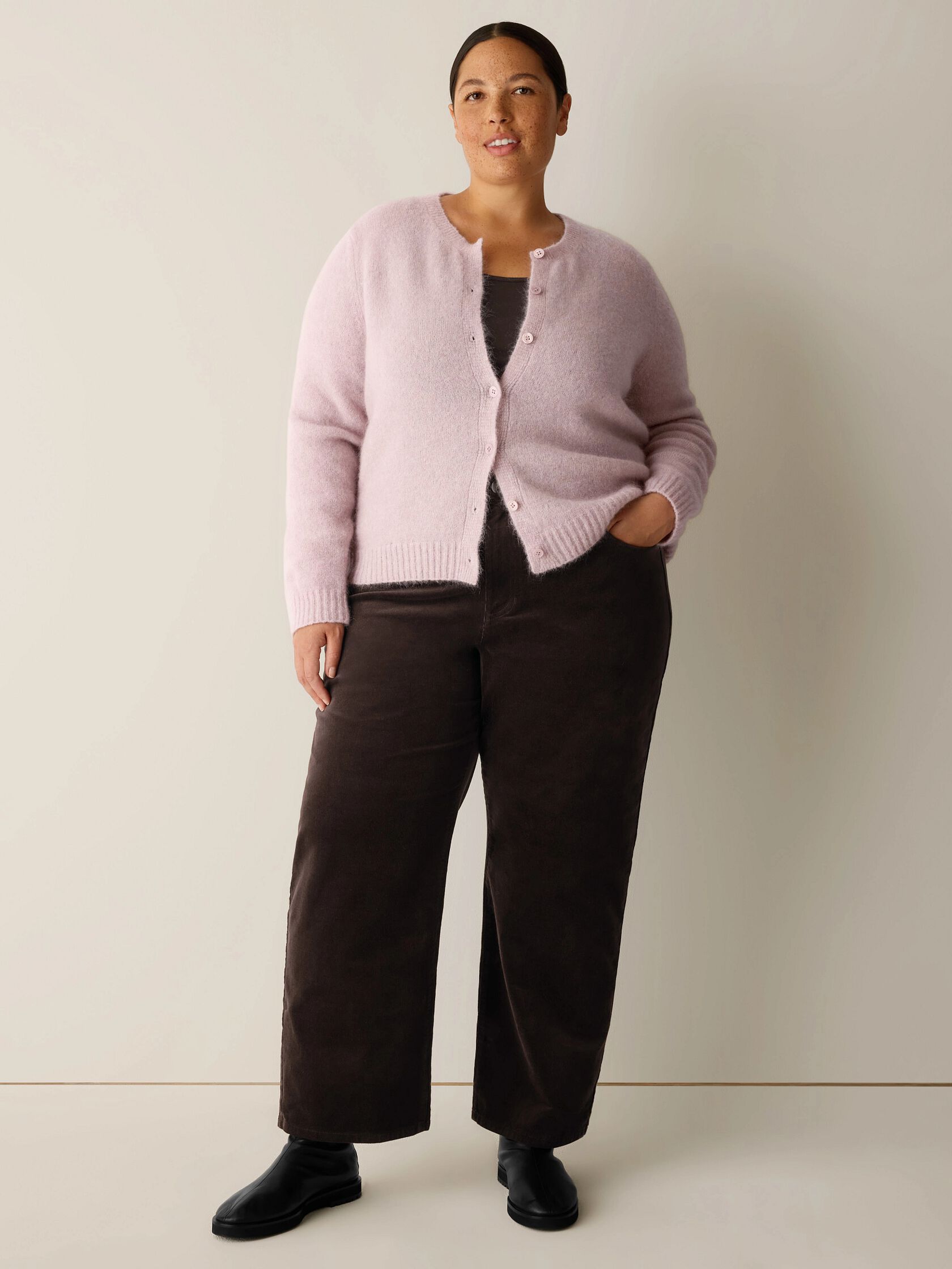 Mohair Plush M&eacute;lange Crew Neck Cardigan