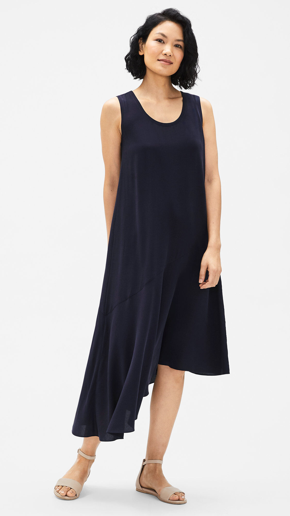 Silk Georgette Crepe Asymmetrical Dress EILEEN FISHER