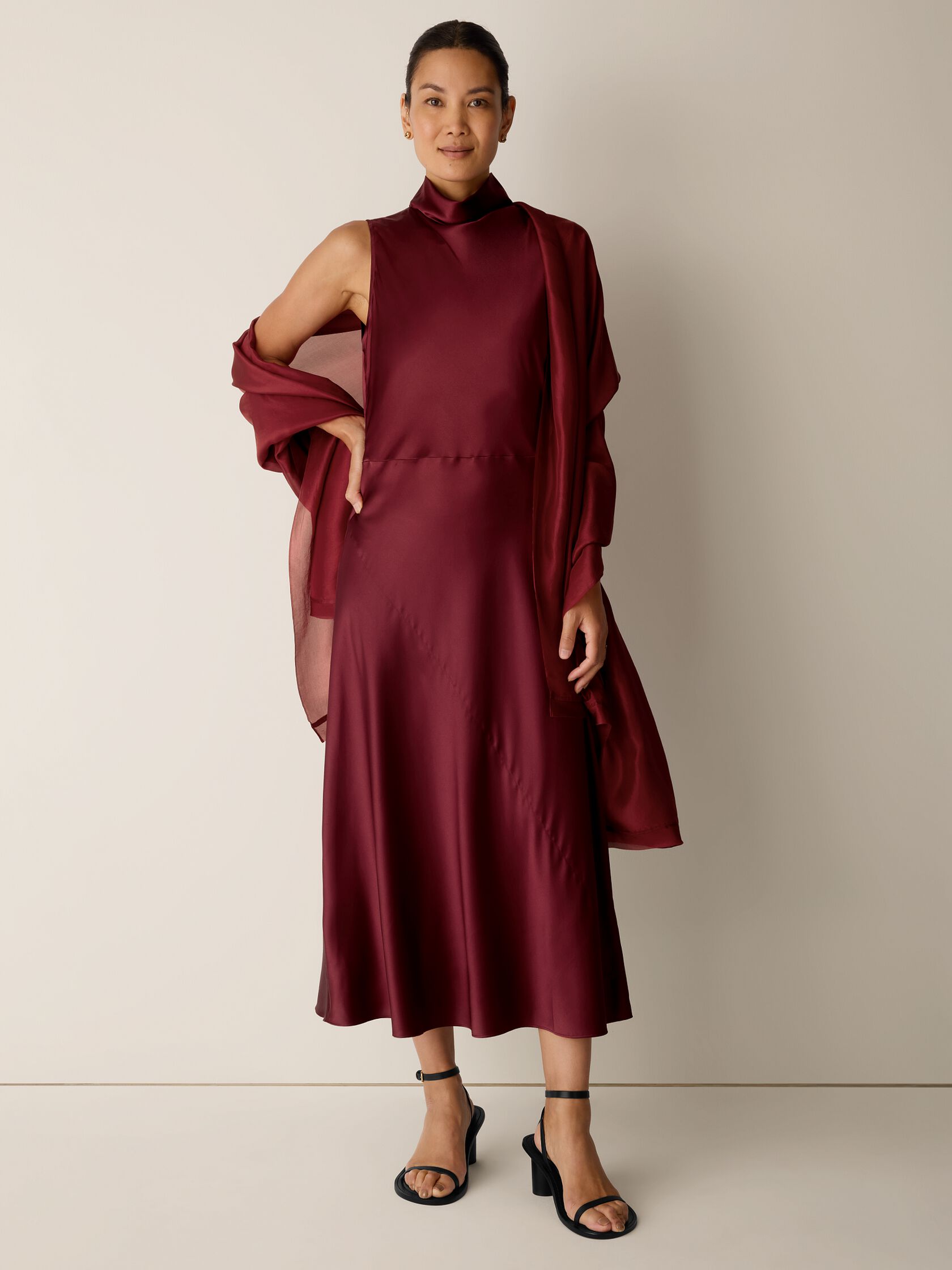 Stretch Silk Charmeuse Bias Cowl Neck Dress