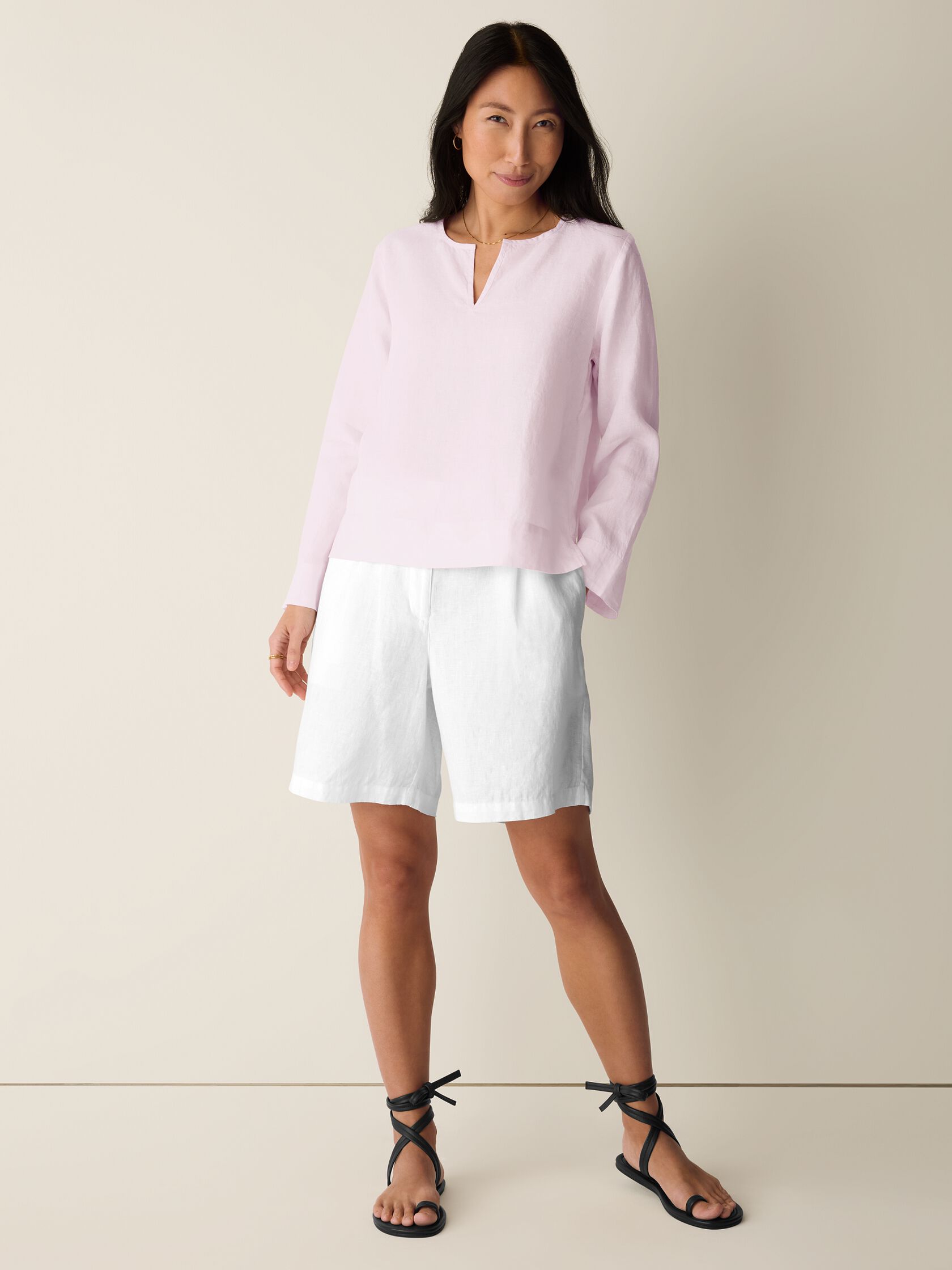 Organic Handkerchief Linen Split Neck Top