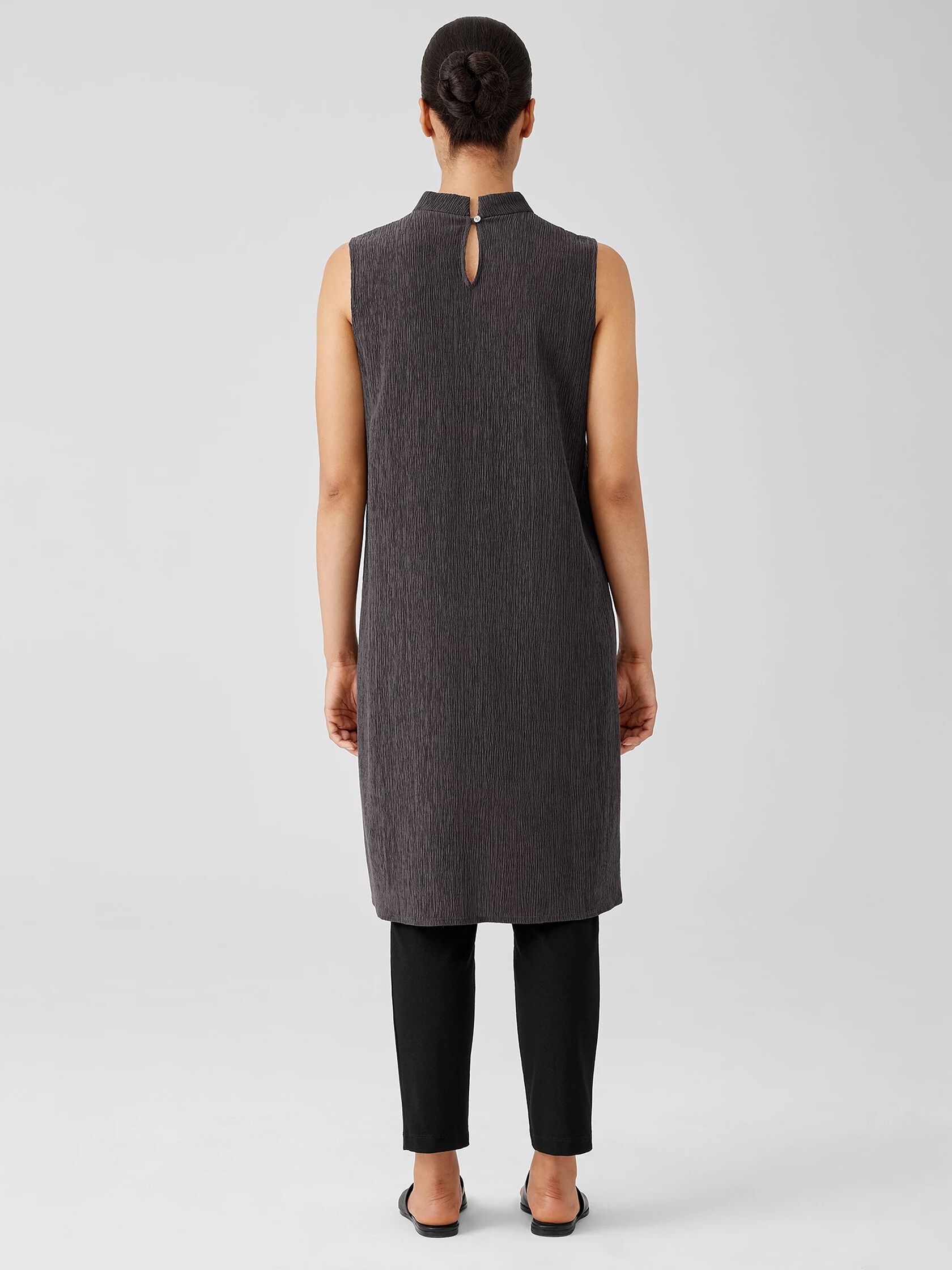 Woven Plisse Mock Neck Dress