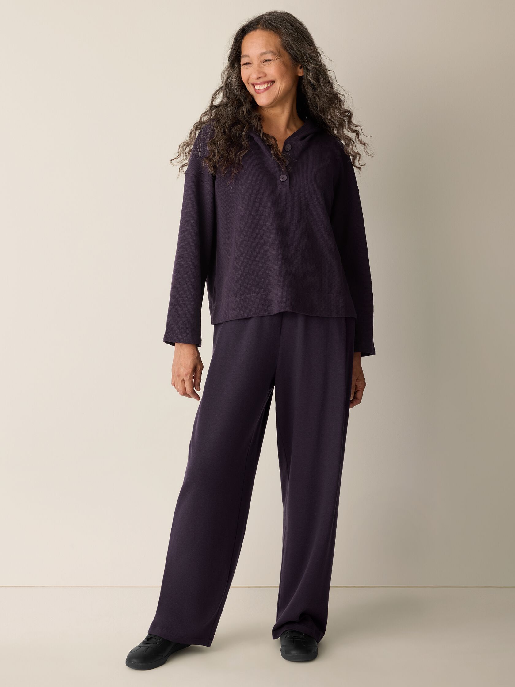 Waffle Cotton Blend Doubleknit Hooded Top