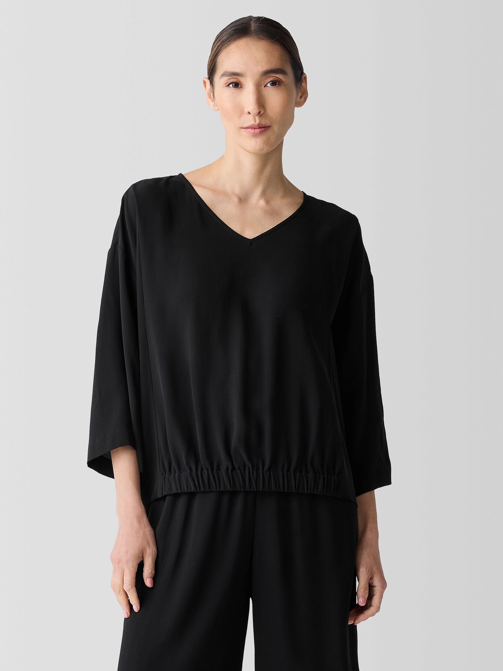 Silk Georgette Crepe V-Neck Top