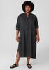 Puckered Organic Linen Mandarin Collar Shirtdress