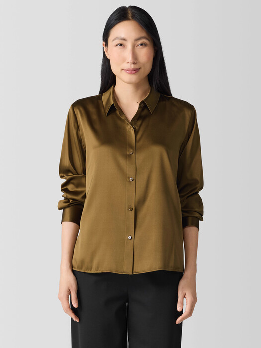 Stretch Silk Charmeuse Classic Collar Shirt