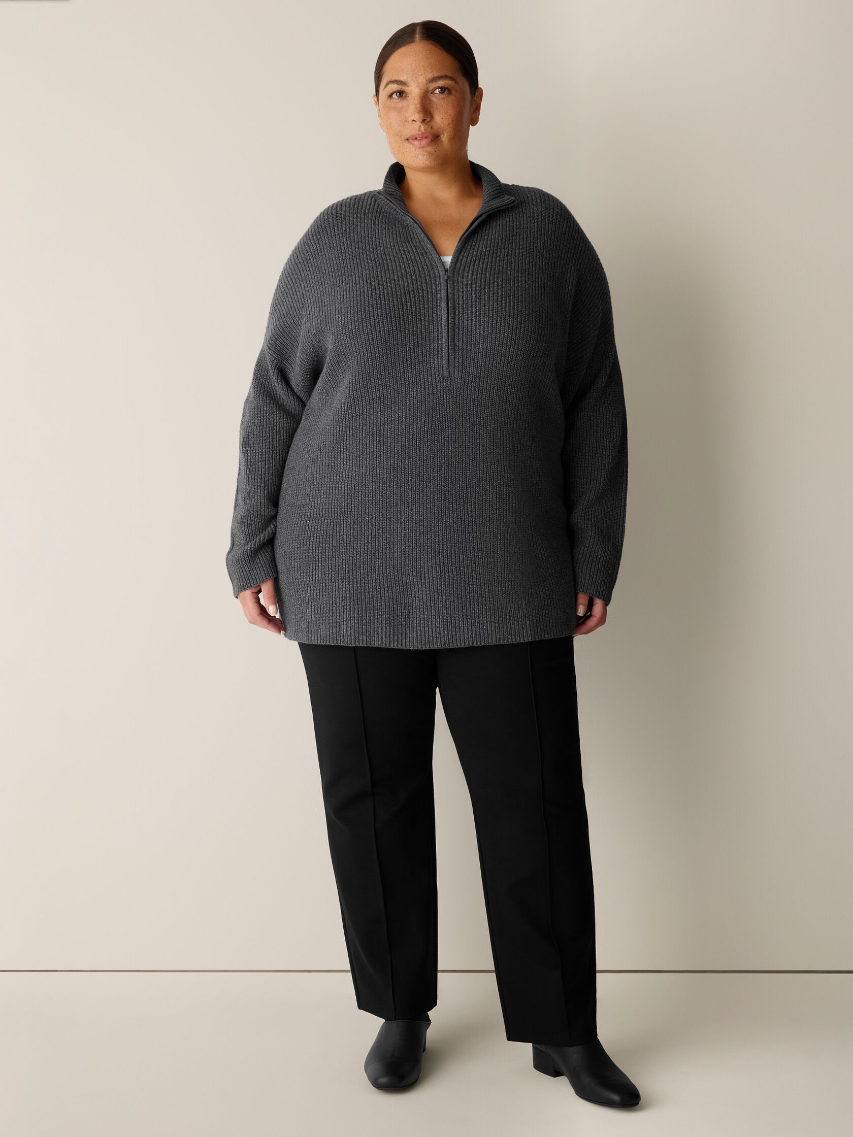 Cotton & Recycled Cashmere Half-Zip Top