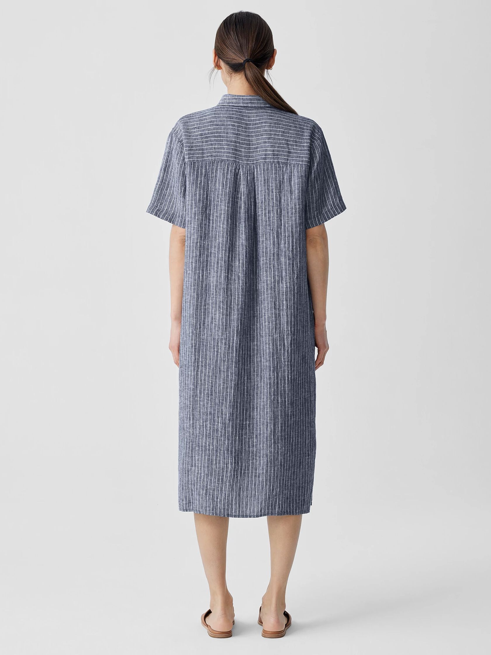 Puckered Organic Linen Shirtdress