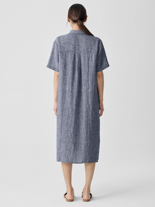 Puckered Organic Linen Shirtdress