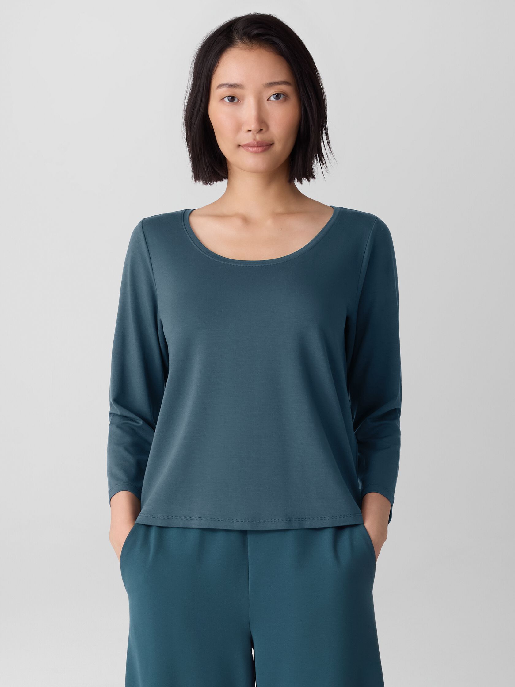 Stretch Jersey Knit Scoop Neck Top