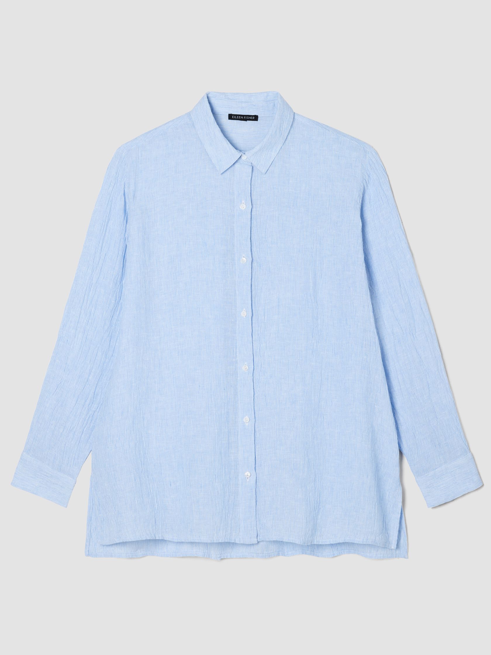 Puckered Organic Linen Stripe Classic Collar Shirt