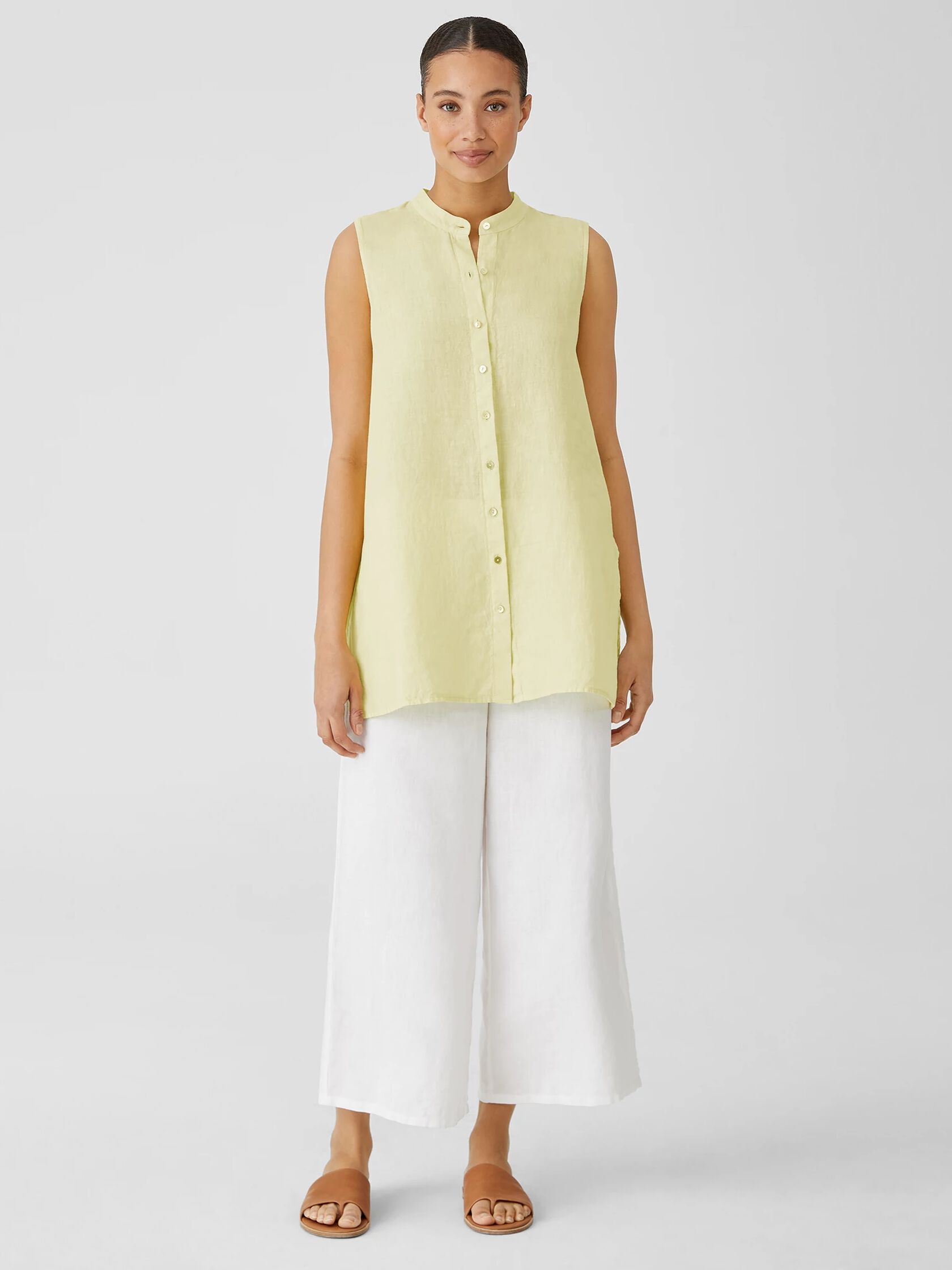 Garment-Dyed Organic Handkerchief Linen Sleeveless Shirt