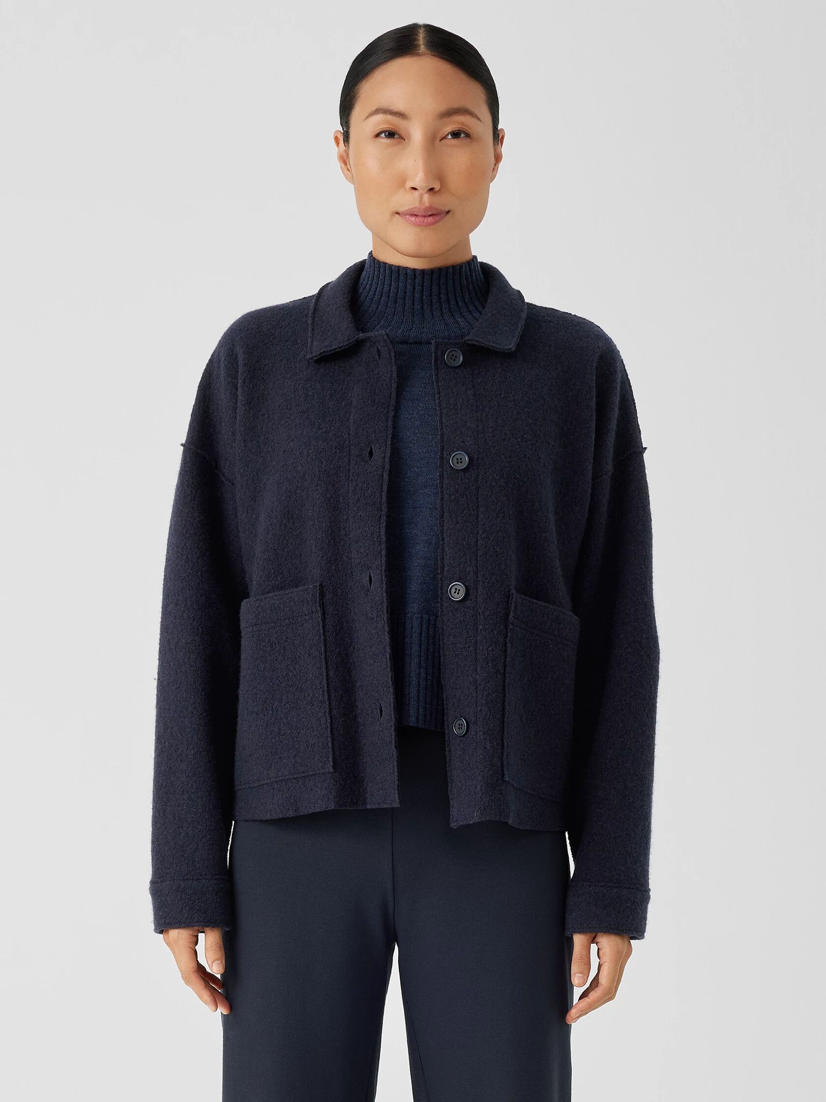 Lightweight Boiled Wool Classic Collar Jacket in Regenerative Wool