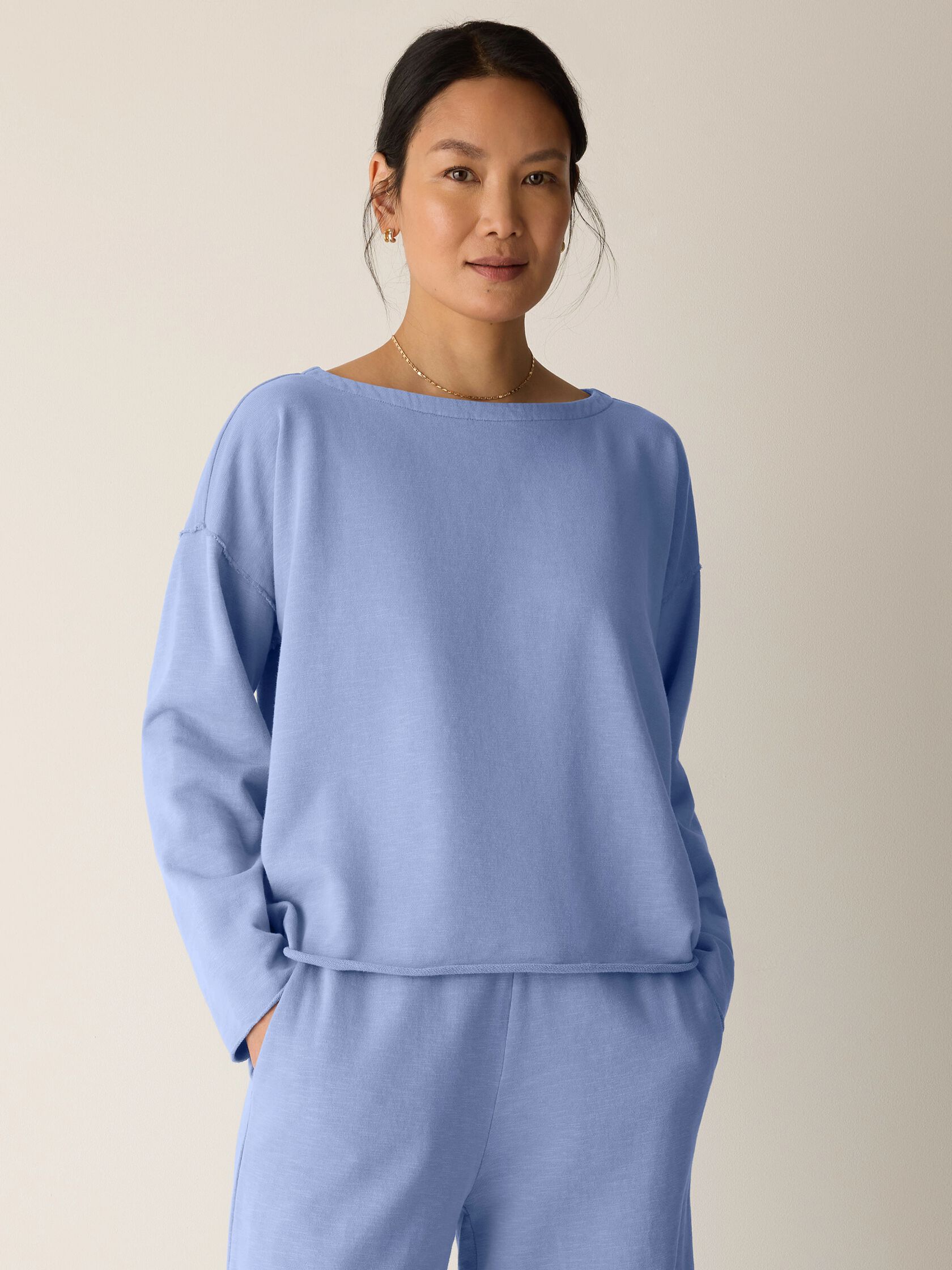 Garment-Dyed Organic Cotton Terry Bateau Neck Box-Top