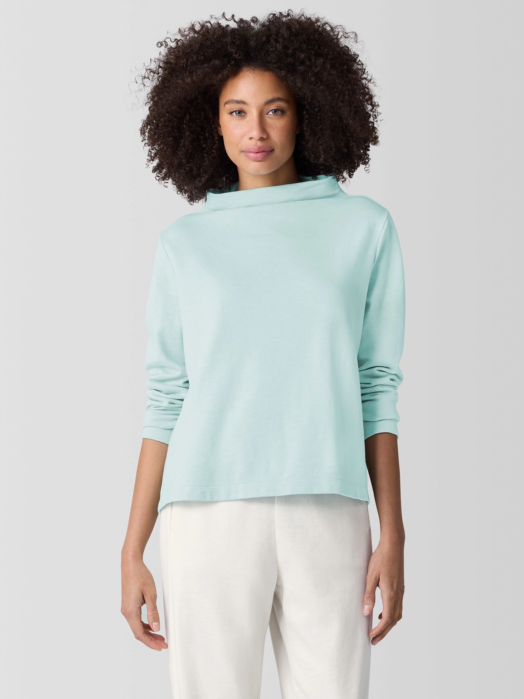 Garment-Dyed Terry Funnel Neck Top