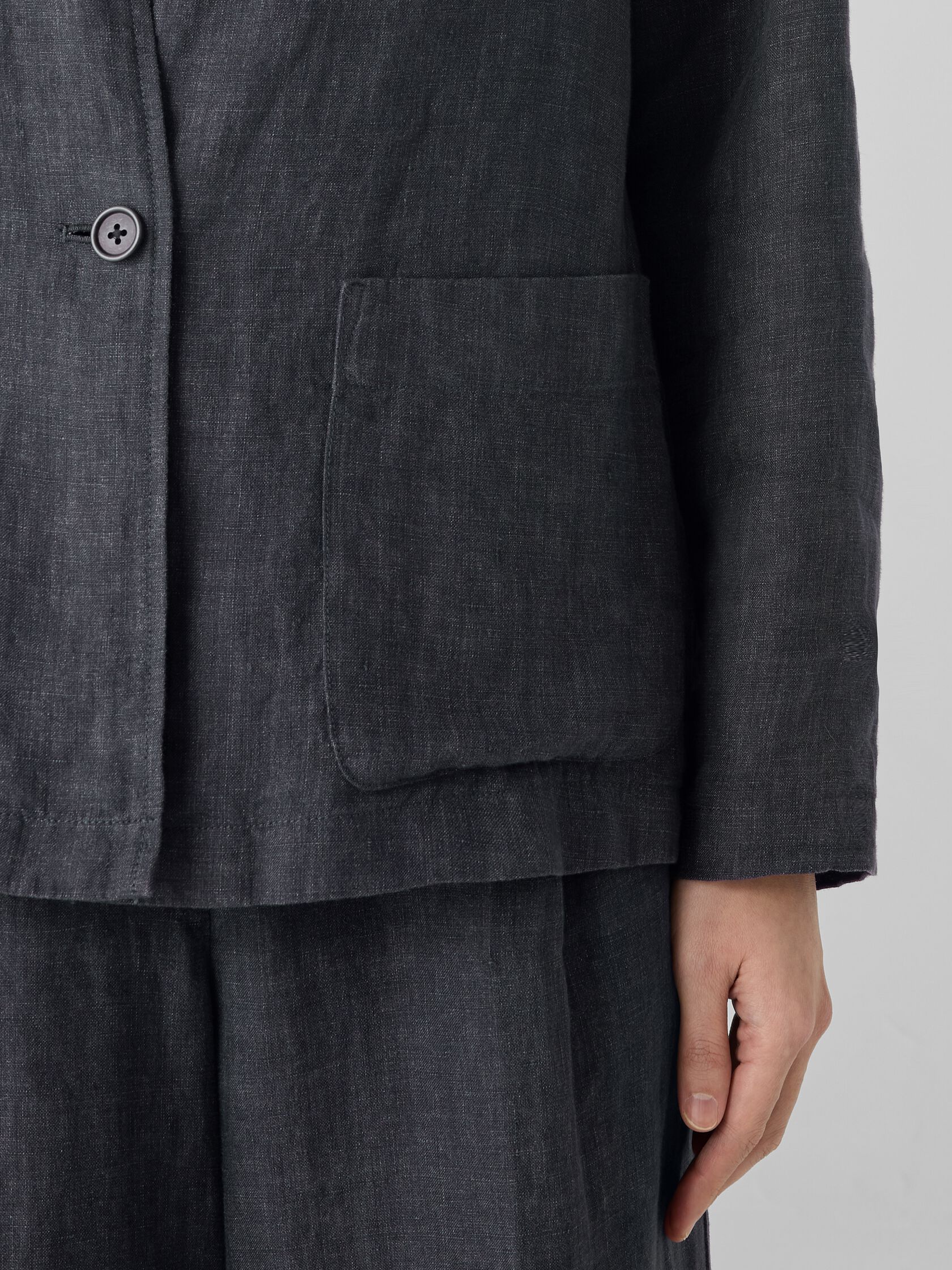Washed Organic Linen Délavé High Collar Jacket