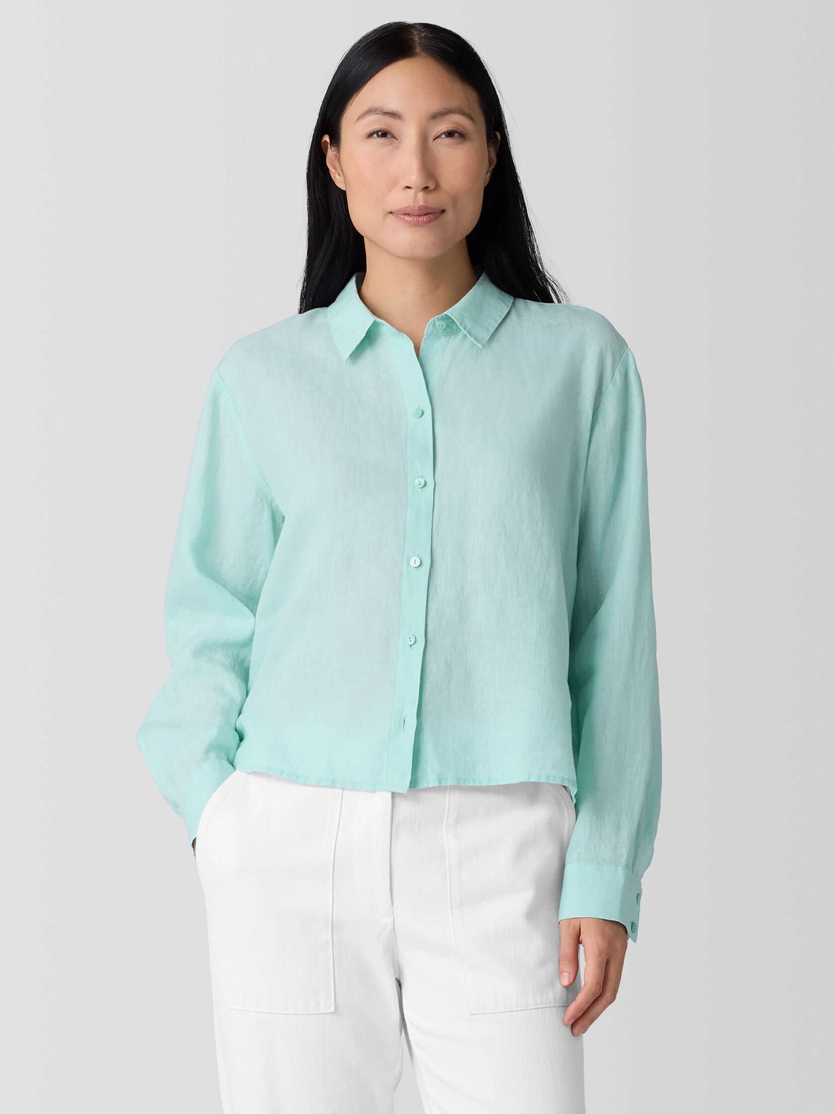 Organic Handkerchief Linen Classic Collar Short Shirt
