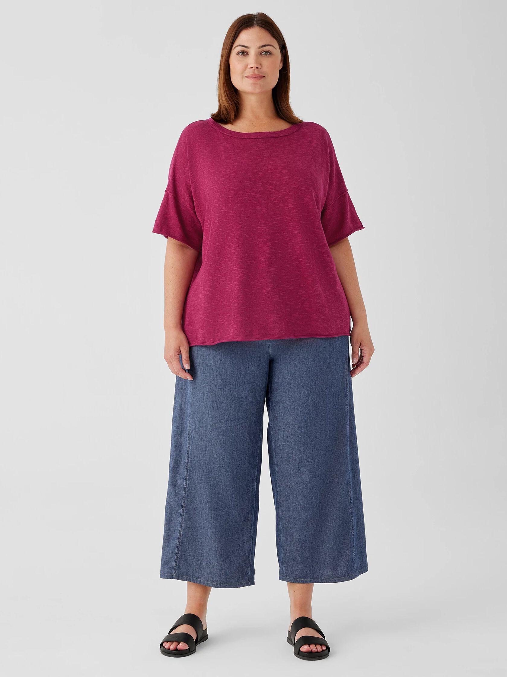 Organic Linen Cotton Slub Bateau Neck Top