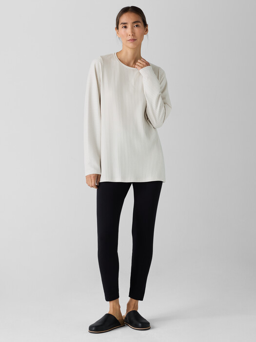 Textured Stretch Rib Round Neck Long-Sleeve Top