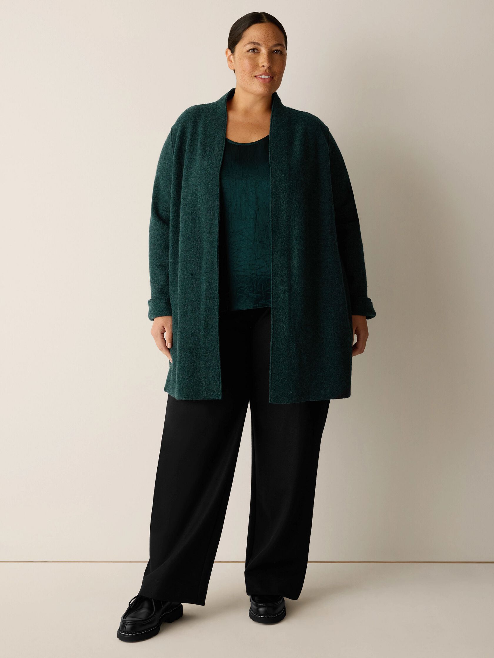 Lightweight Boiled Wool High Collar Jacket in Regenerative Wool