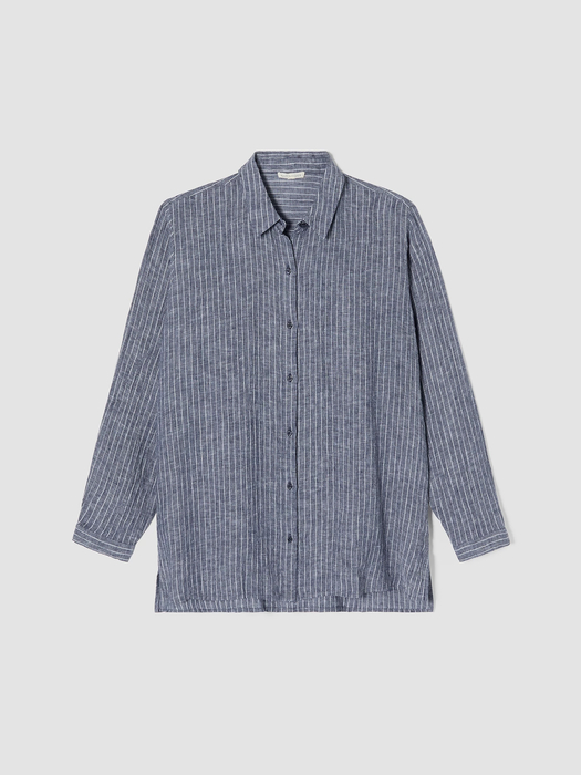 Puckered Organic Linen Classic Collar Long Shirt