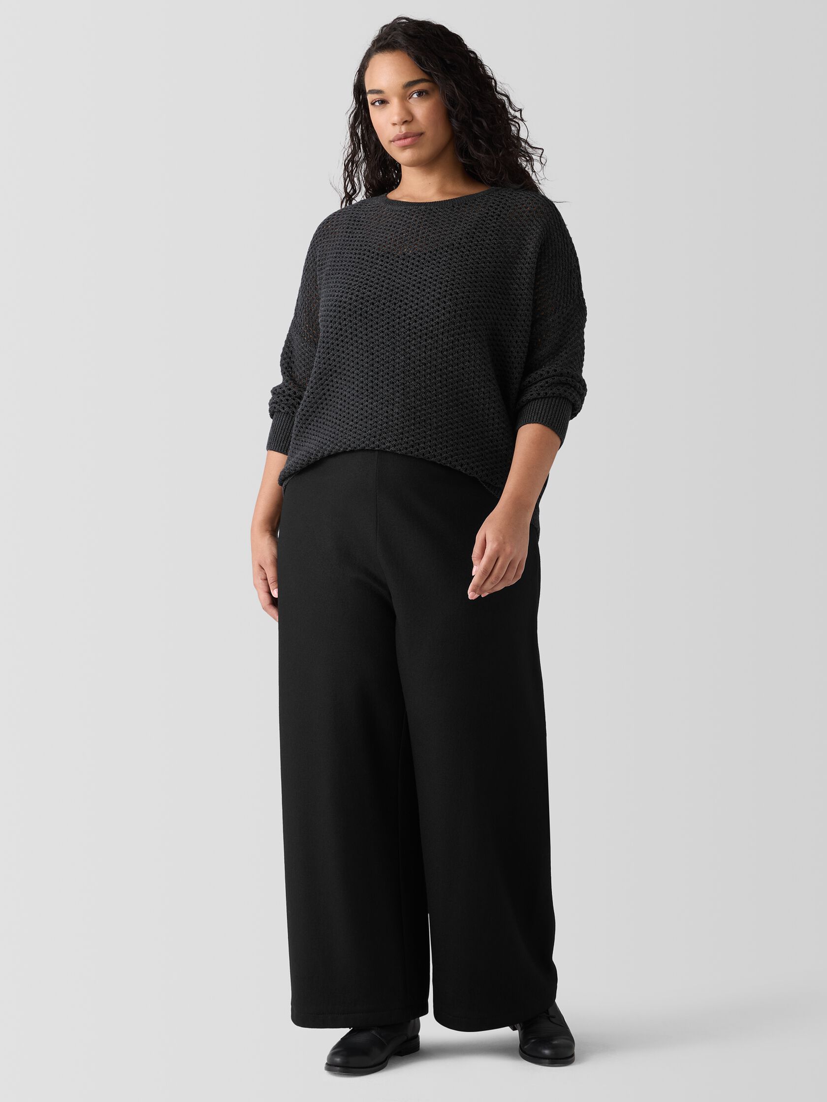Felted Wool Jersey Wide-Leg Long Pant in Regenerative Wool
