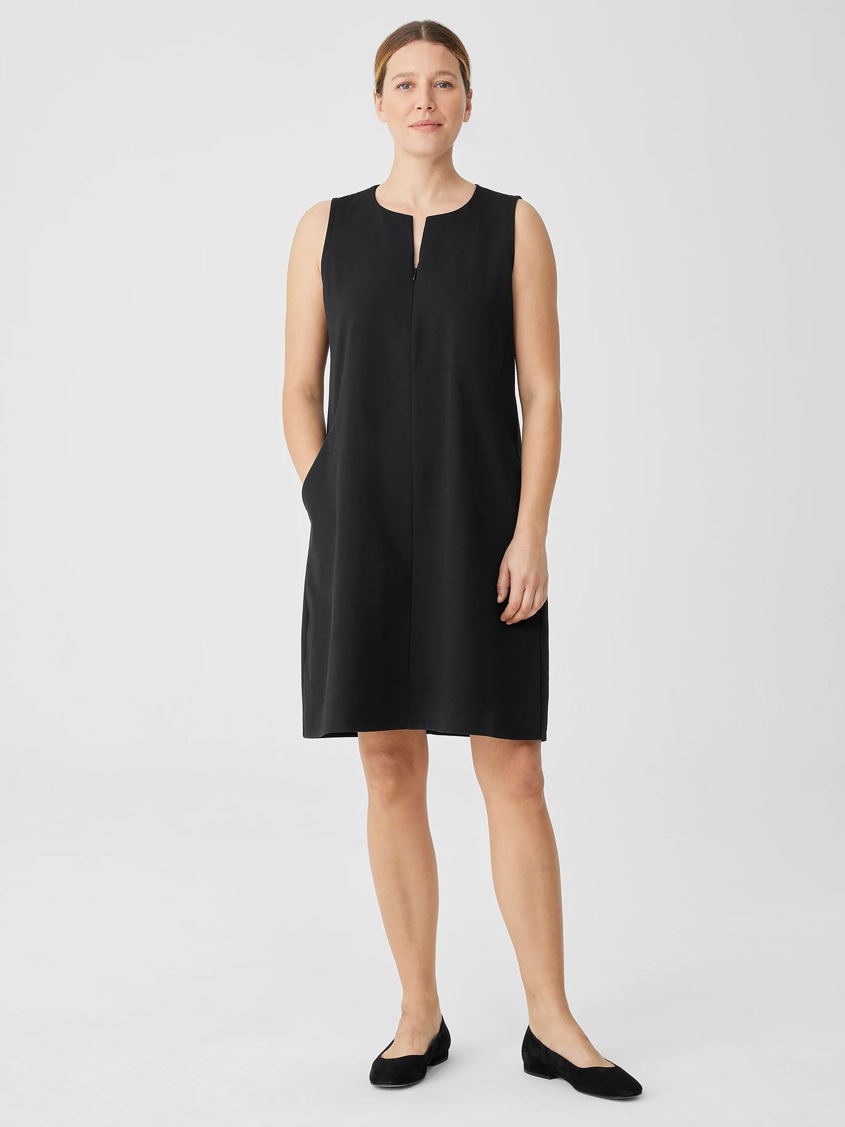 Cotton Blend Ponte Zip-Up Dress