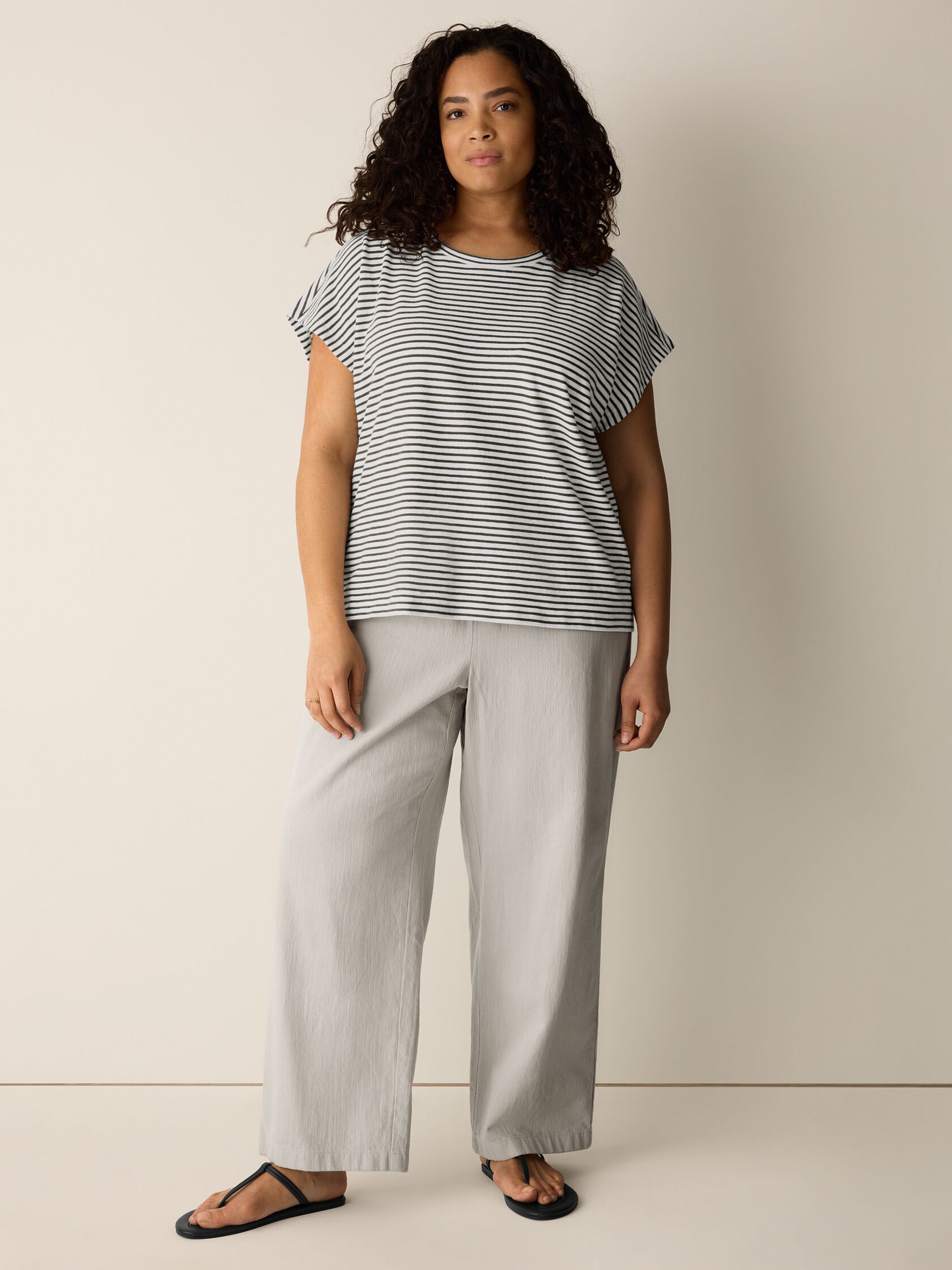 Striped Organic Cotton Slub Crew Neck Tee