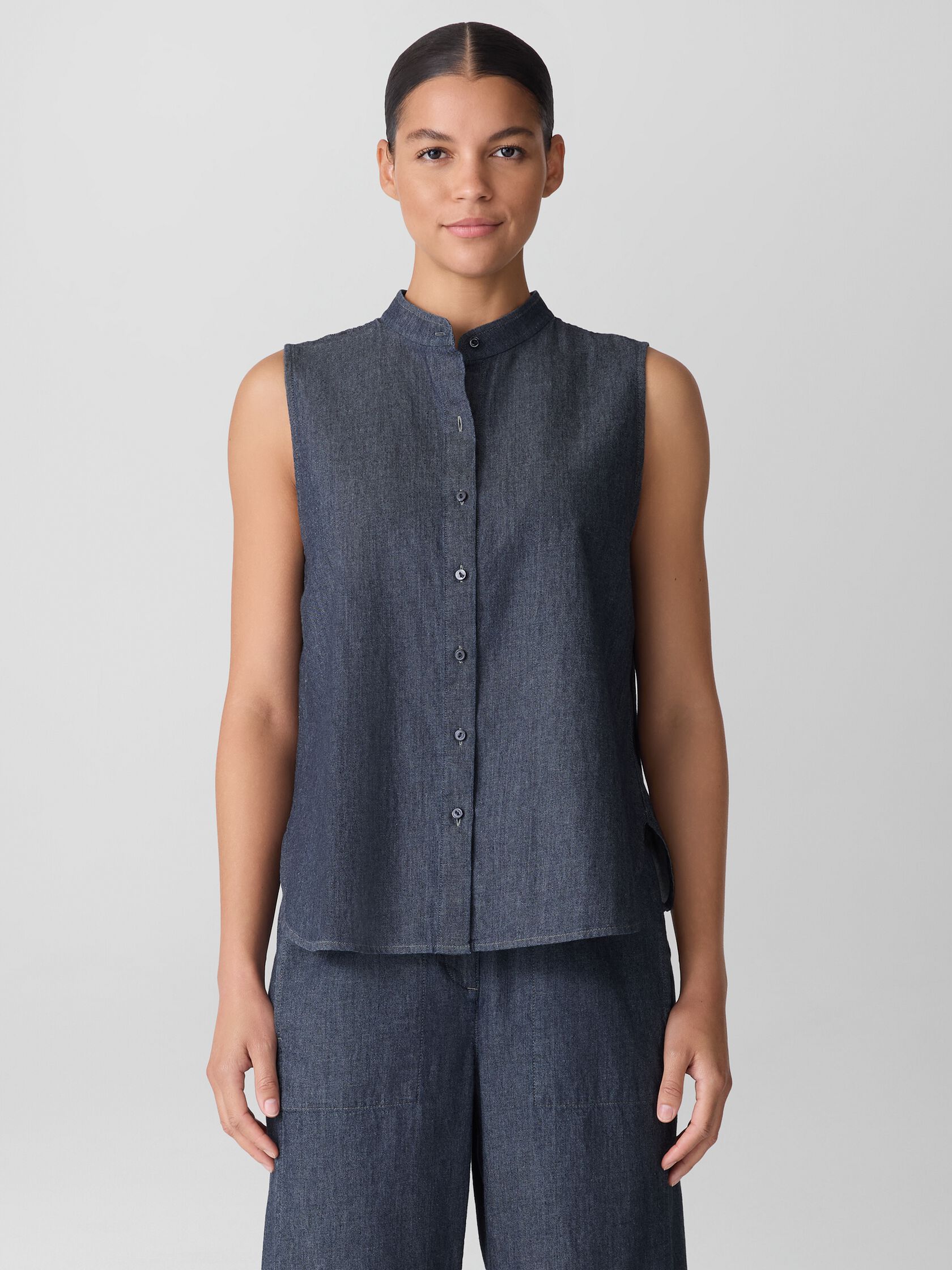 Airy Organic Cotton Twill Sleeveless Shirt