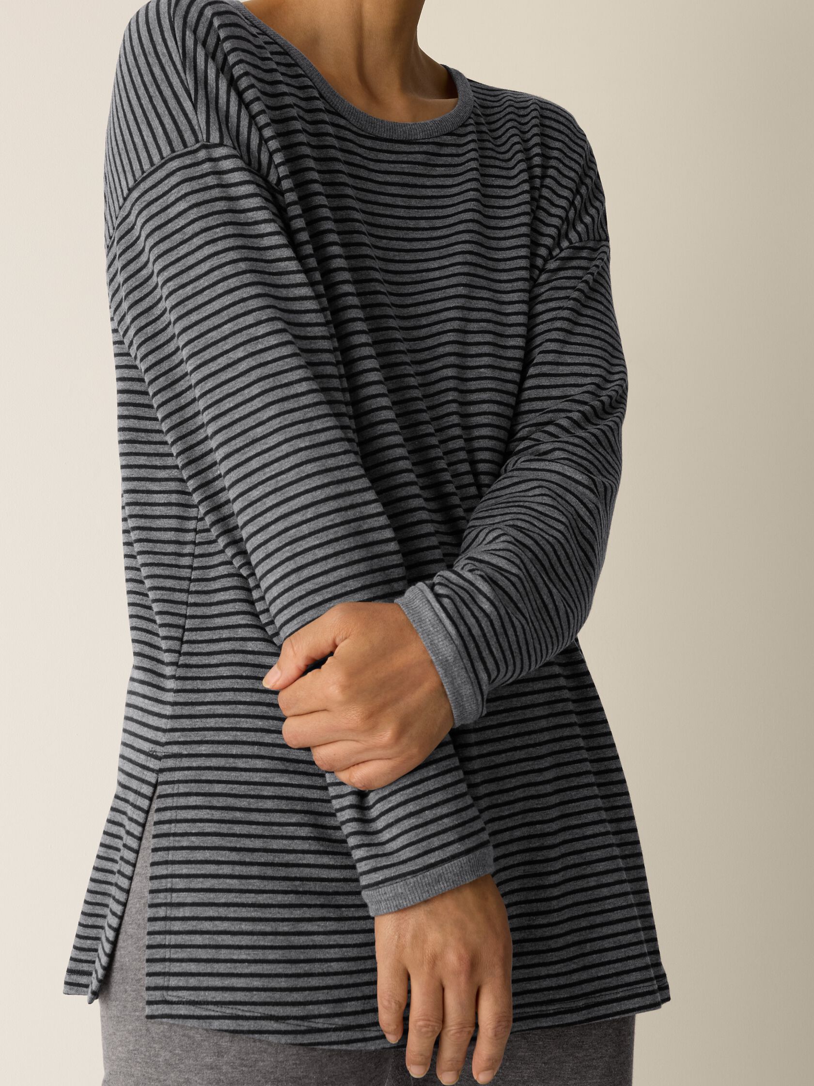 Striped Cozy Brushed Terry Long Box-Top