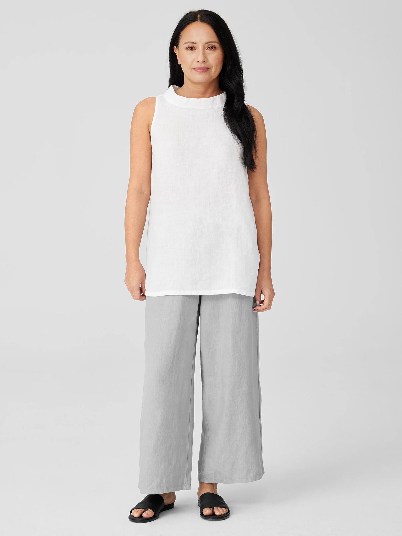 Handkerchief Linen Mock Neck Top