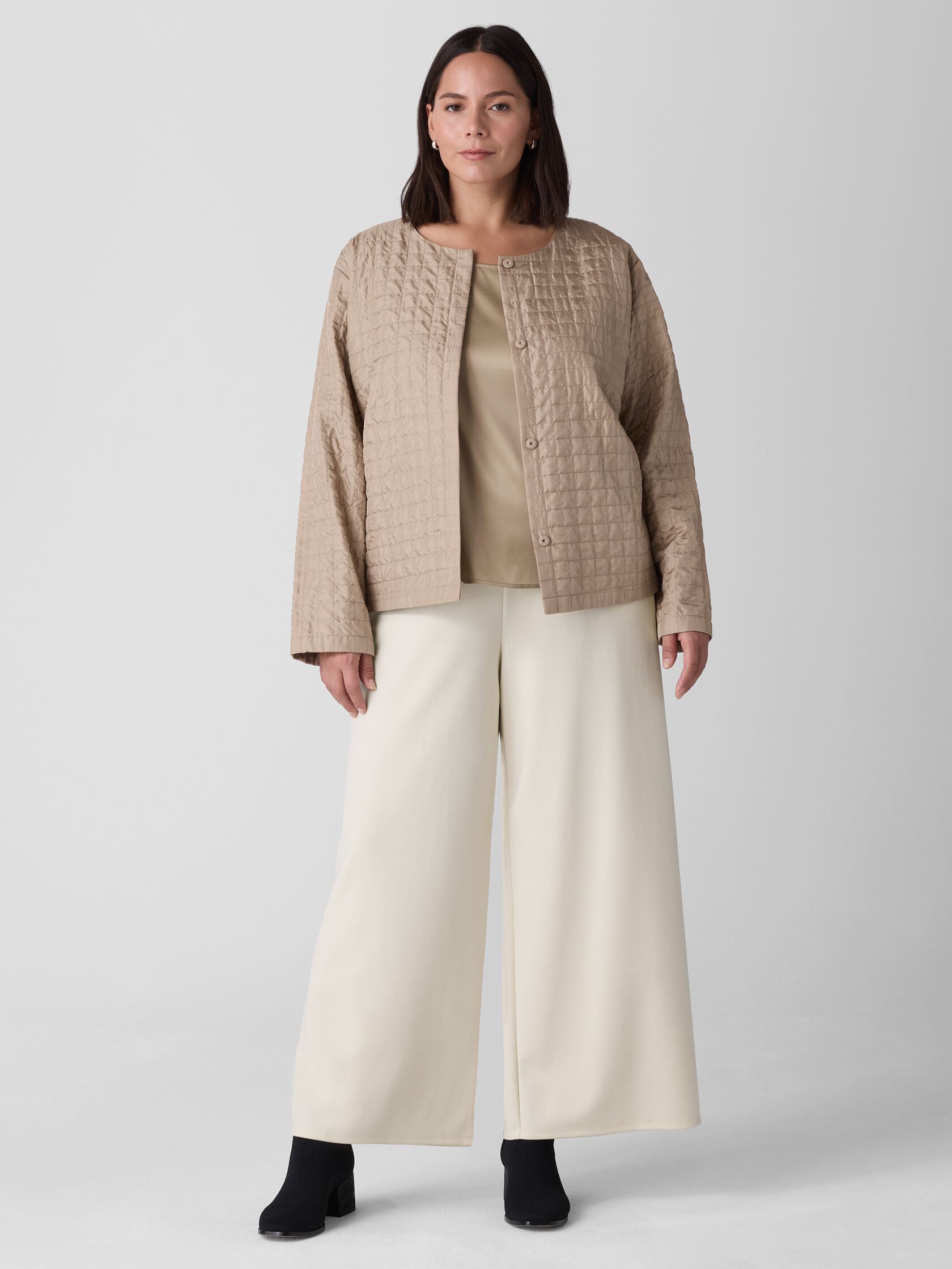 Silk Habutai Quilted Round Neck Jacket