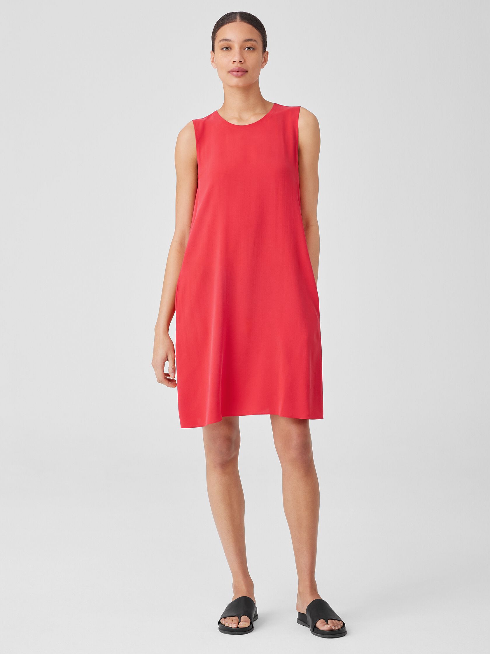 Silk Georgette Crepe Round Neck Dress