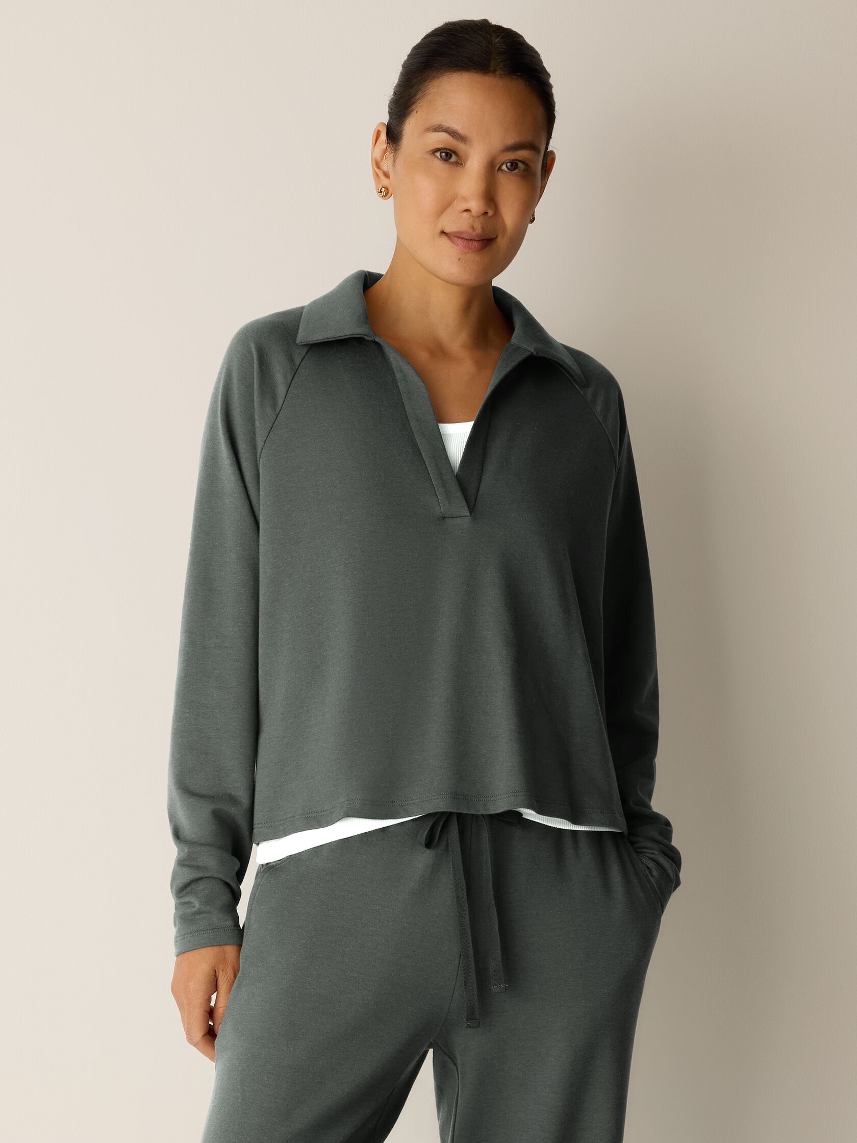 Cozy Brushed Terry Hug Split Neck Top