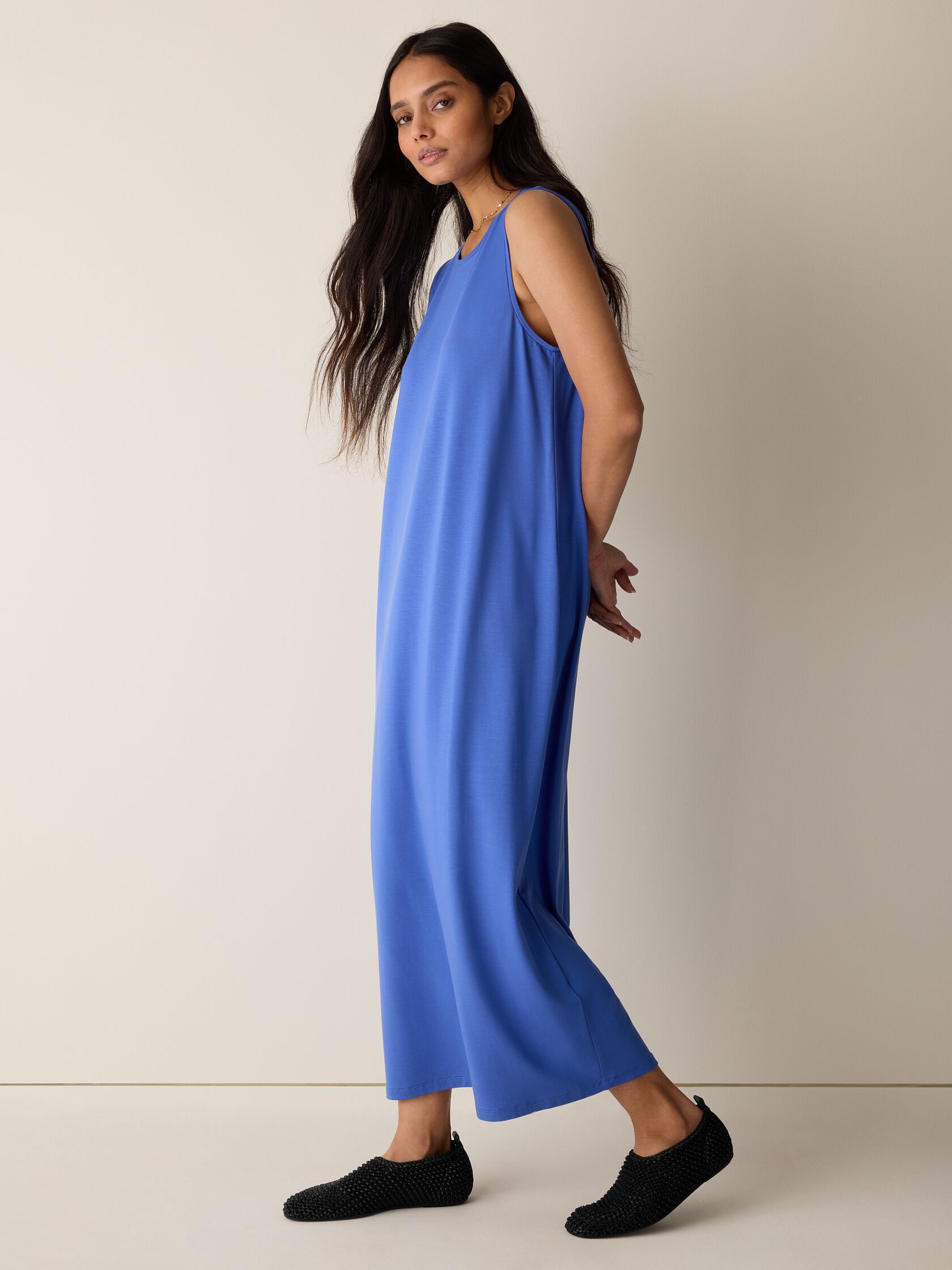 Stretch Jersey Knit Round Neck Dress
