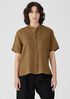 Organic Handkerchief Linen Band Collar Short-Sleeve Shirt