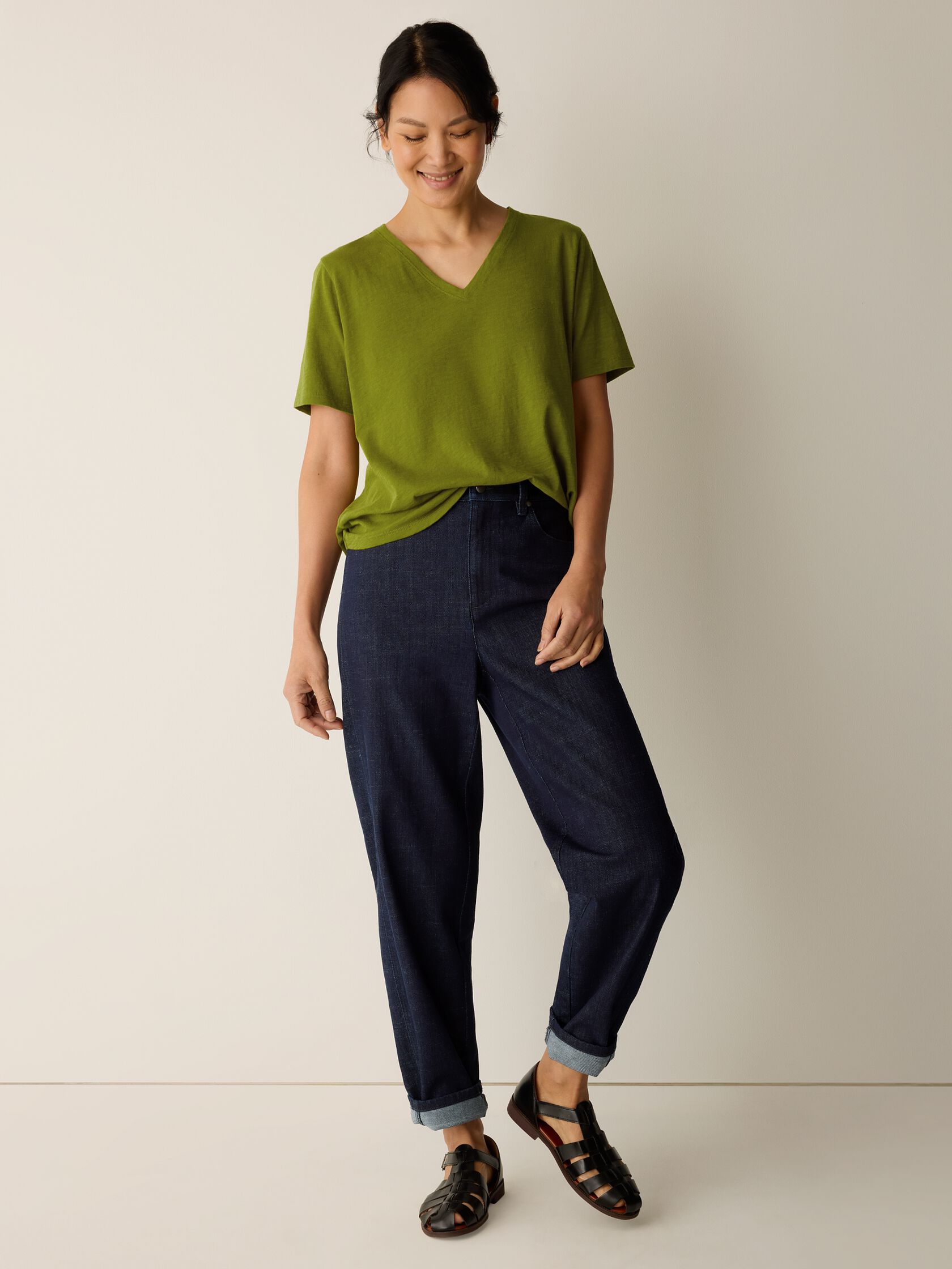 Organic Cotton Slubby Jersey V-Neck Tee