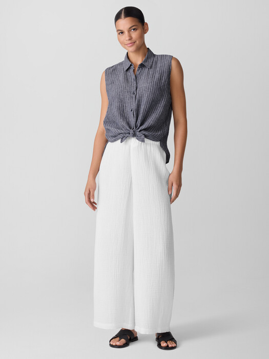 Puckered Organic Linen Sleeveless Shirt