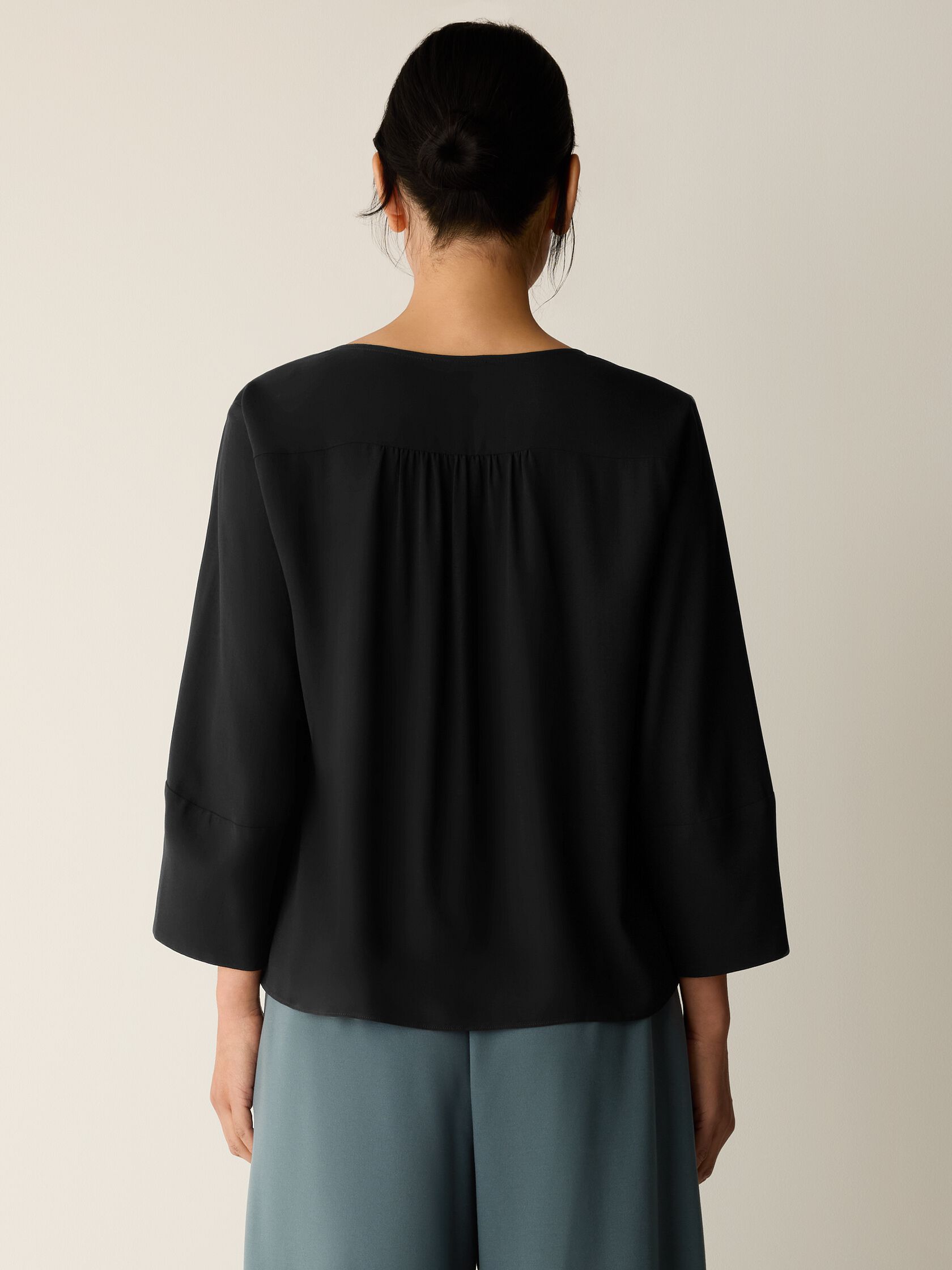 Silk Georgette Crepe V-Neck Top