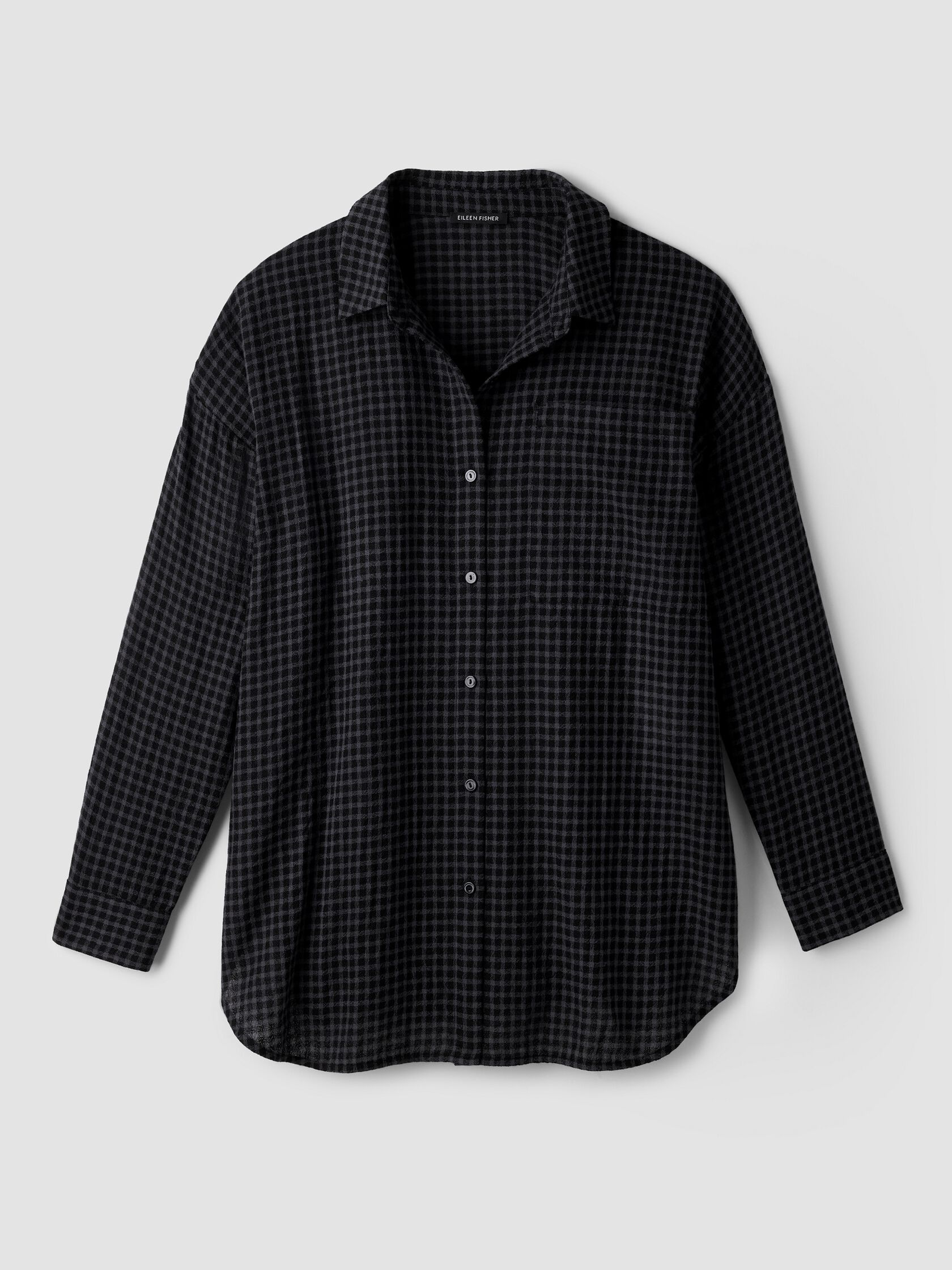 Wool Cotton Check Classic Collar Long Shirt